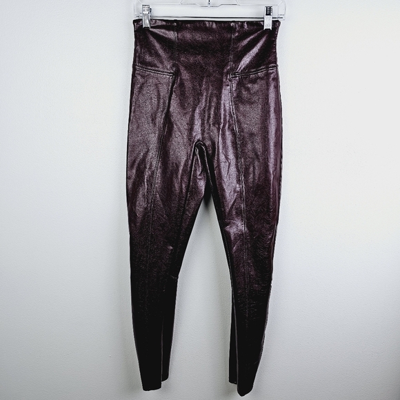 SPANX Burgundy Wine Patent Leather Leggings, size Medium - Picture 3 of 10